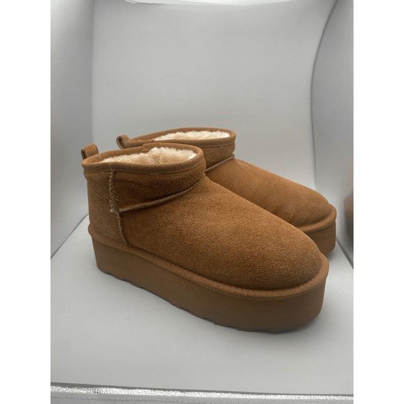 CUSHIONAIRE Women's COZY Genuine Suede pull on platform boot, Chestnut 9 - Picture 1 of 6